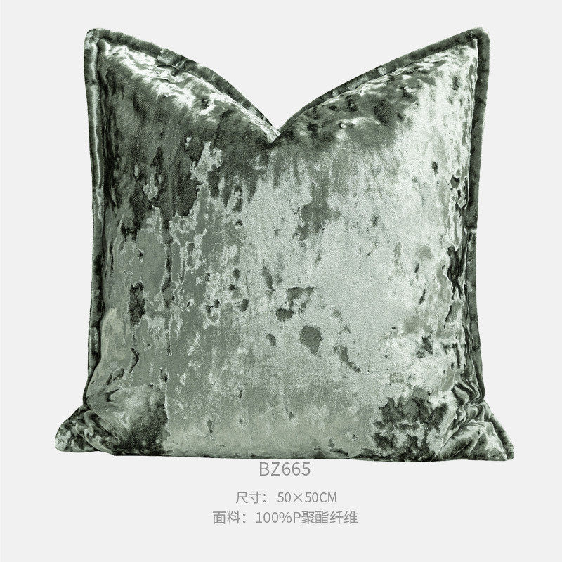 沙发抱枕轻奢高级感新中式灰绿色冰花绒靠枕套高档样板间软装靠垫