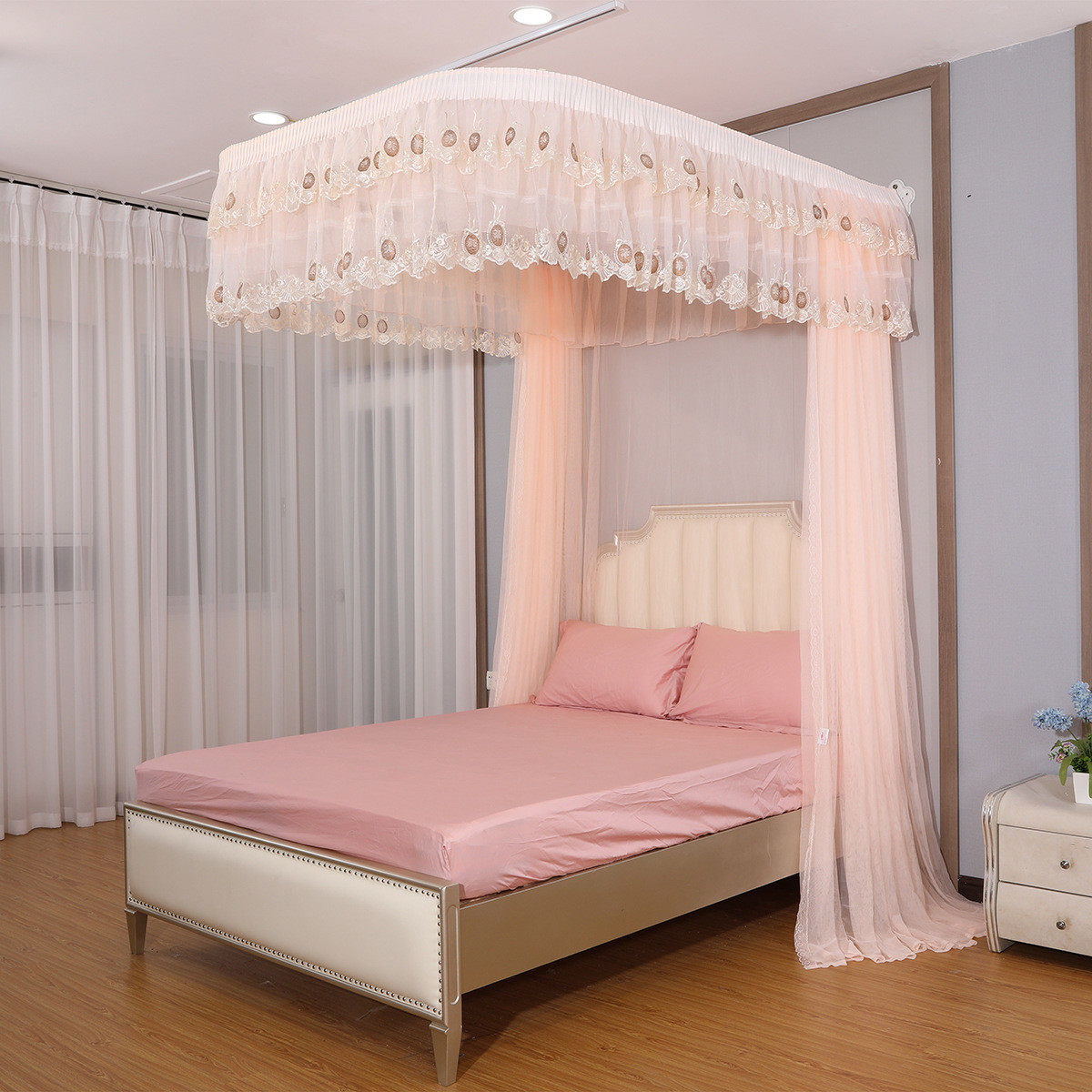 批发厂家导轨蚊帐挂墙式1米5床u型轨道拉绳加粗加厚导轨蚊帐支架