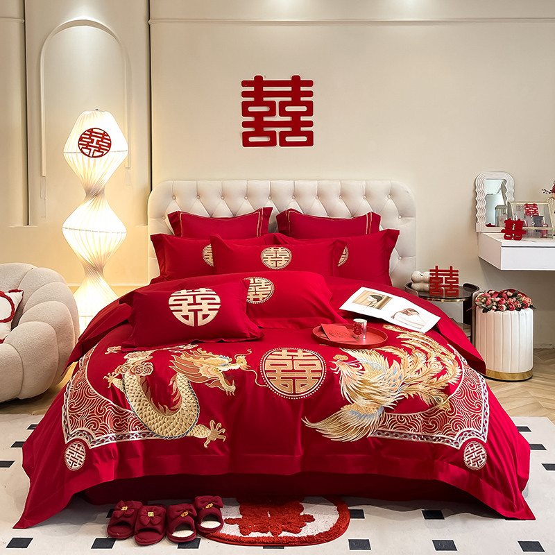婚庆四件套婚嫁新婚床品中式被套红色结婚礼婚房婚床喜庆刺绣套件