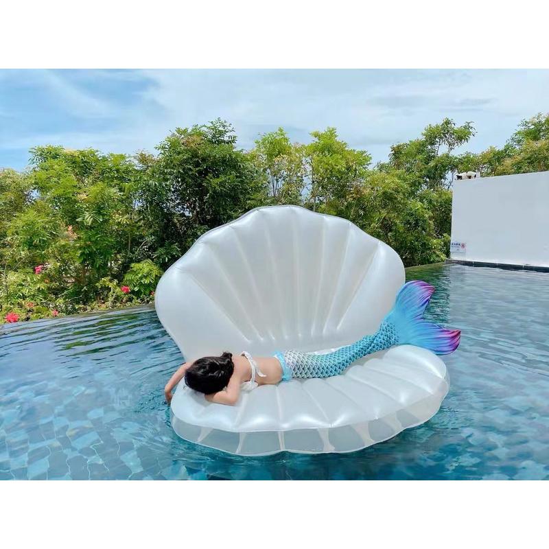 现货充气贝壳+珍珠浮排靠背可折叠浮床游泳沙发床水上躺椅漂浮排