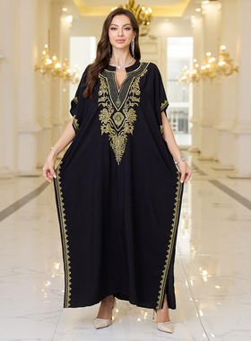 沙滩罩衫人棉金色绣花度假长袍l4040l