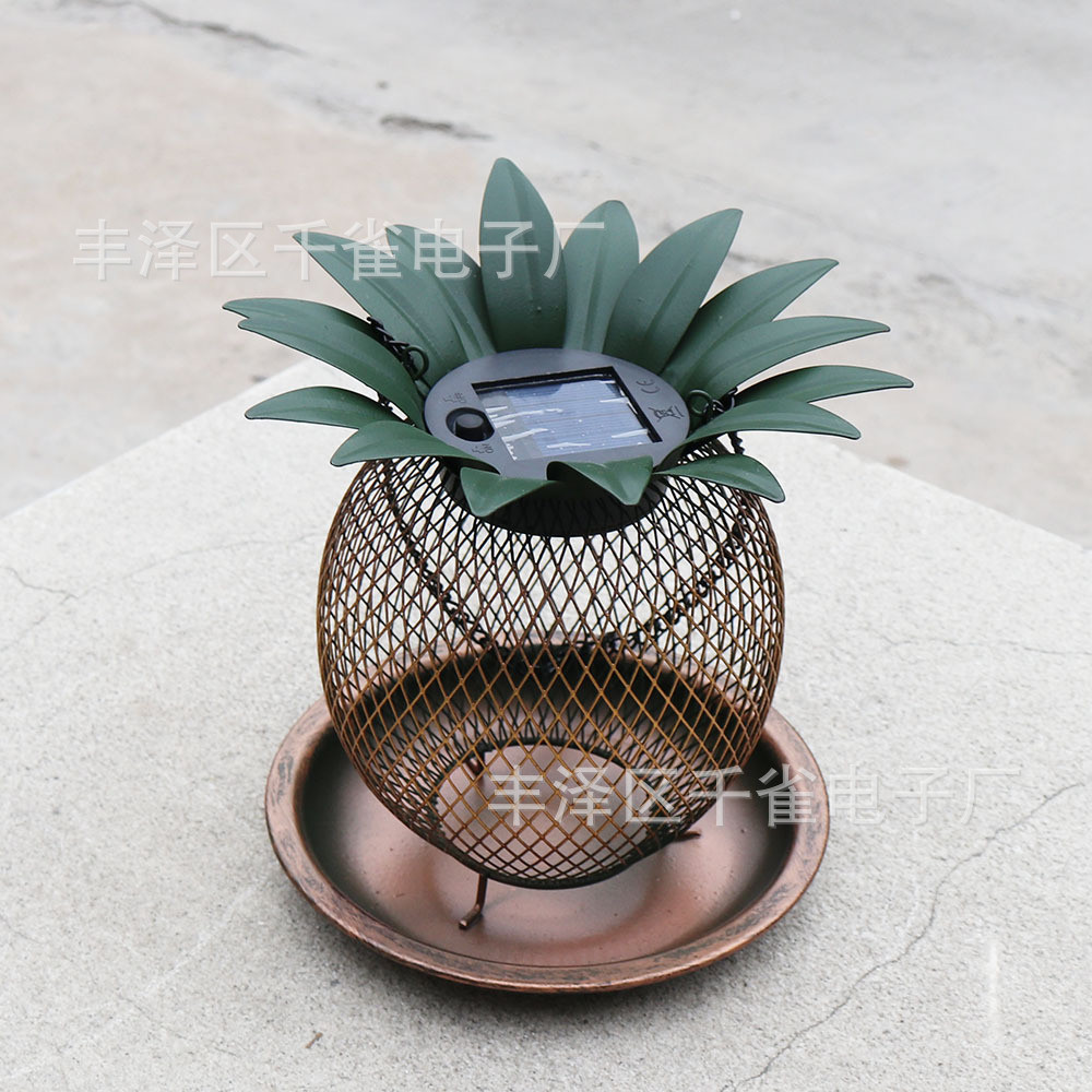 新品太阳能菠萝喂鸟器led庭院花园装饰投食挂灯器厂家现货