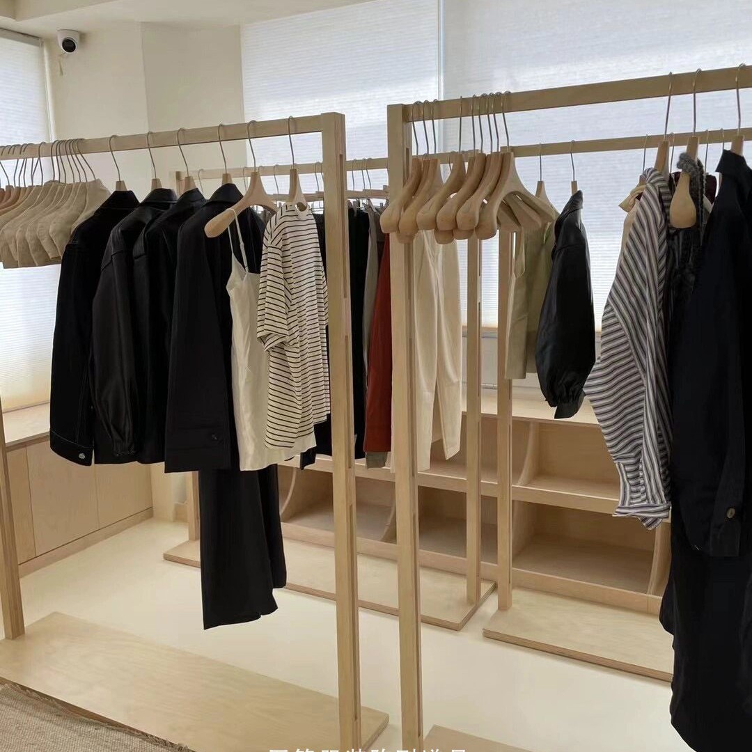 服装店挂衣架女装买手落地式展示架店店货架原木韩风陈列衣架批发