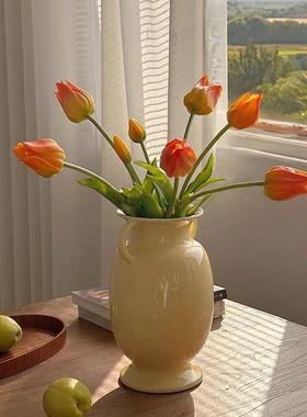 中古陶瓷花瓶双耳法式复古花器奶油风高脚奶壶水培插花批发