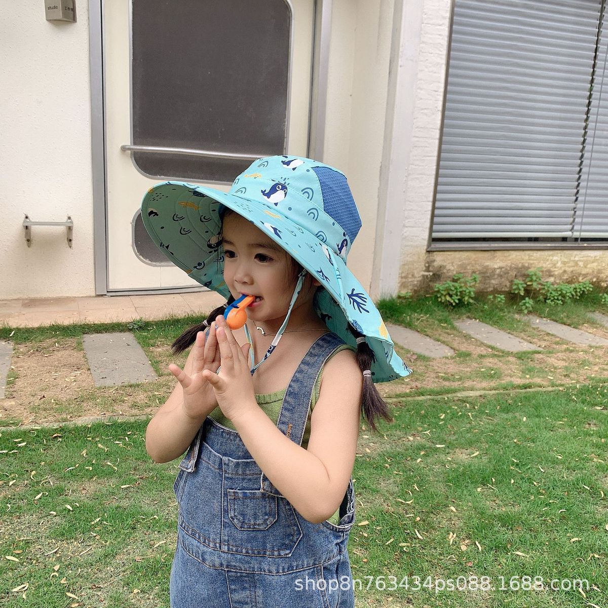 儿童防晒帽子夏季女童遮阳帽防紫外线可爱男孩太阳帽大帽檐女新款