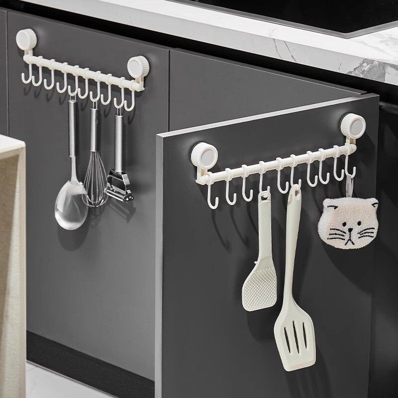 吸盘一排式挂钩橱柜门后滑轨锅铲勺子收纳挂架免打孔厨房连排挂钩,收纳整理,挂钩/粘钩,淘宝优惠券,粉丝福利购,淘宝优惠卷