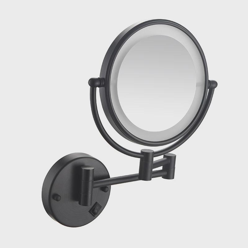 浴室LED带灯壁挂金属化妆镜双面酒店美容折叠镜梳妆圆形镜子8英寸