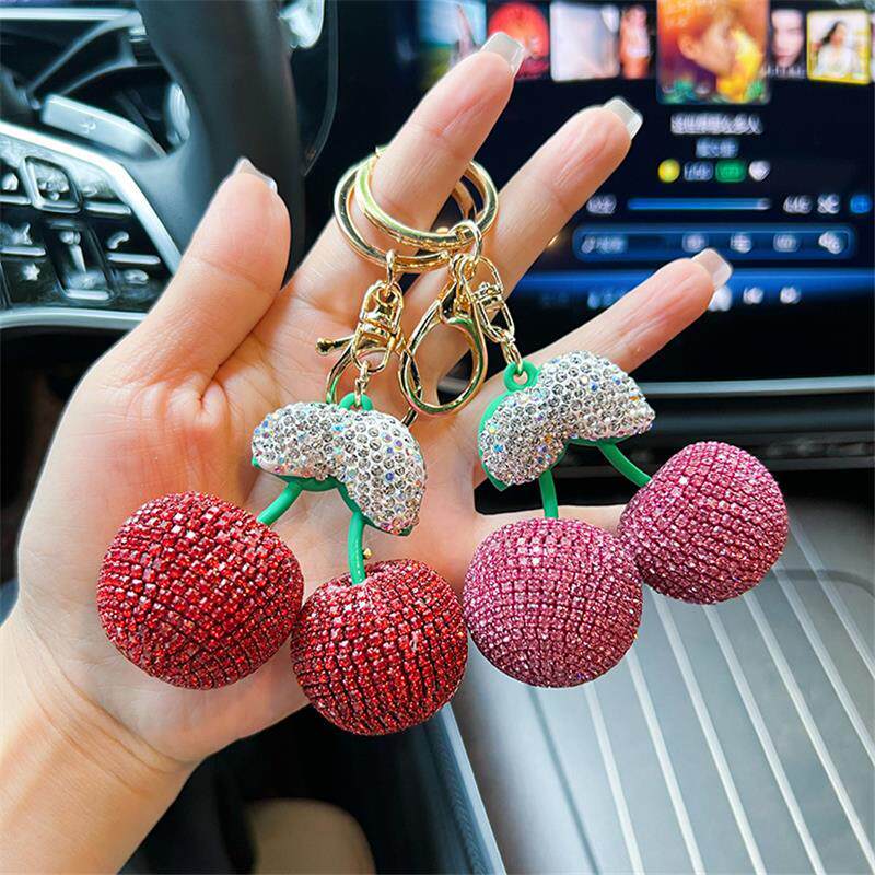 钥匙扣高端精致高级感女韩版满钻樱桃汽车钥匙链水果包包挂件厂家
