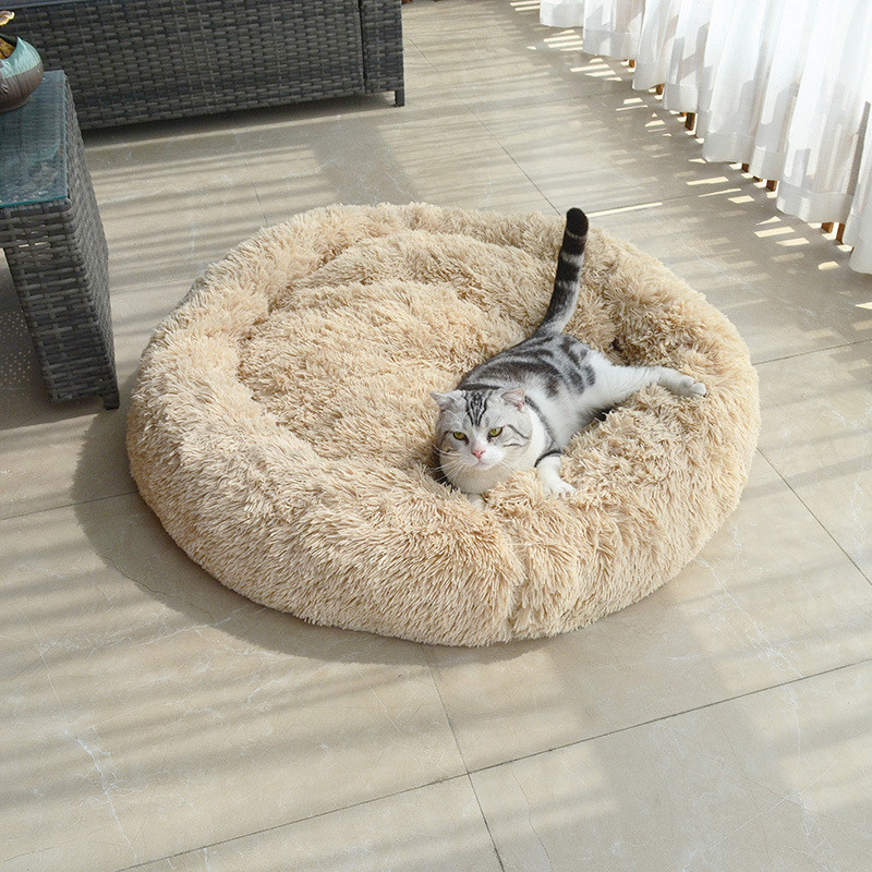 热销现货促销猫窝狗窝米黄色长毛绒甜甜圈狗床/宠物窝/宠物垫