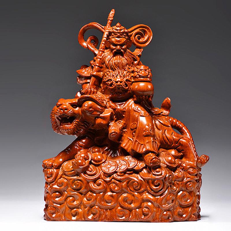 黑檀木工艺品武财神骑虎赵公明神像摆件家居公司装饰雕刻开业送礼