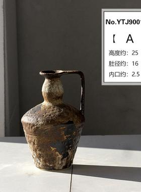 复古花瓶民宿粗陶陶罐插干花器花盆侘寂风仿古高级感家居陶瓷摆件