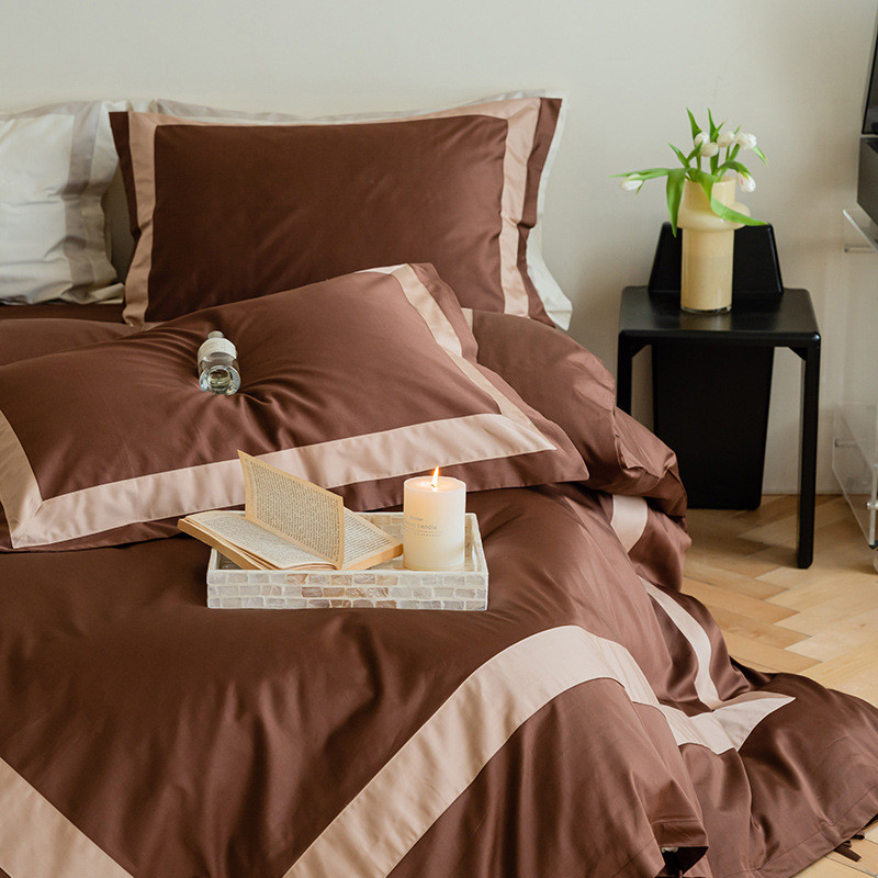 高端简约100支光滑贴边四件套贴身裸睡贡缎亲肤枕套被套床单套件