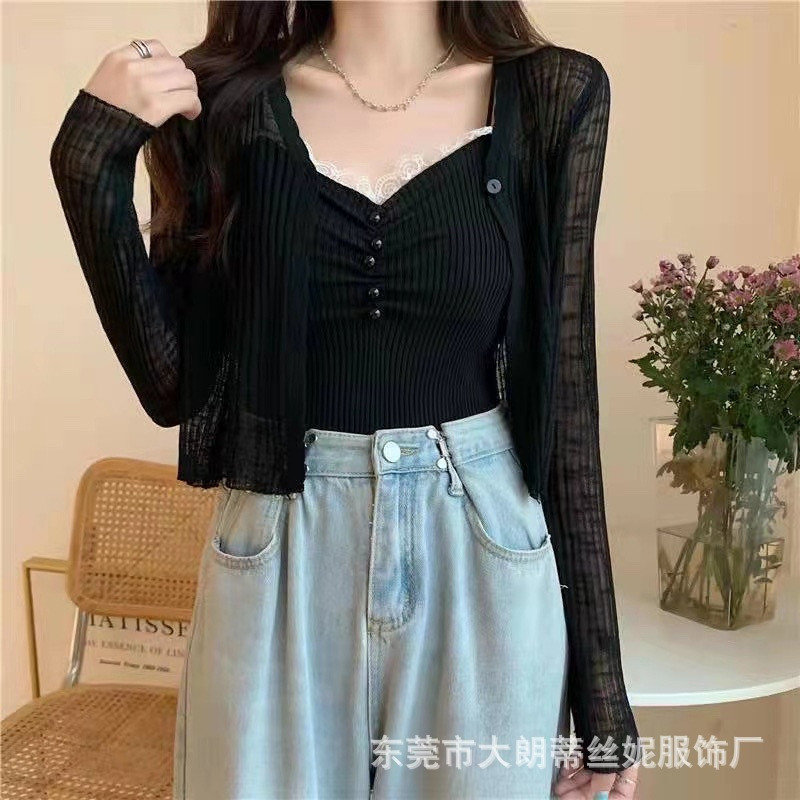 薄款V领针织开衫女短款空调衫披肩外搭配裙子冰丝防晒衣外套外搭