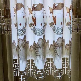 新中式窗帘客厅古典中国风绣花高端高档现代遮光绒布卧室纱帘成品