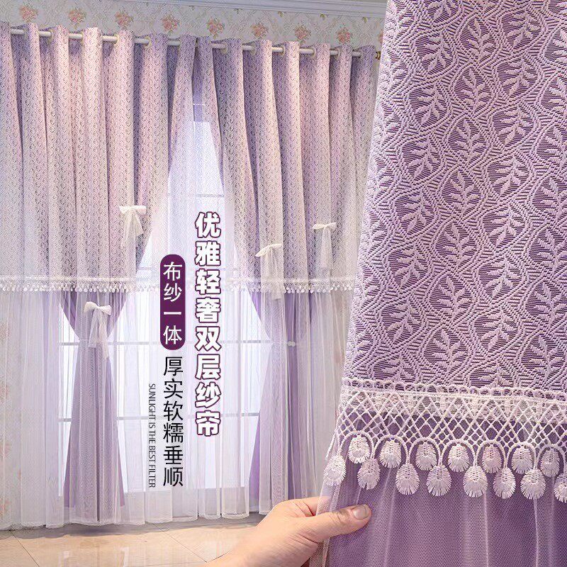 厂价直供公主风蕾丝窗纱一体帘韩式新款卧室飘窗电商直供