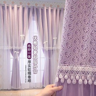 厂价直供公主风蕾丝窗纱一体帘韩式 卧室飘窗电商直供 新款