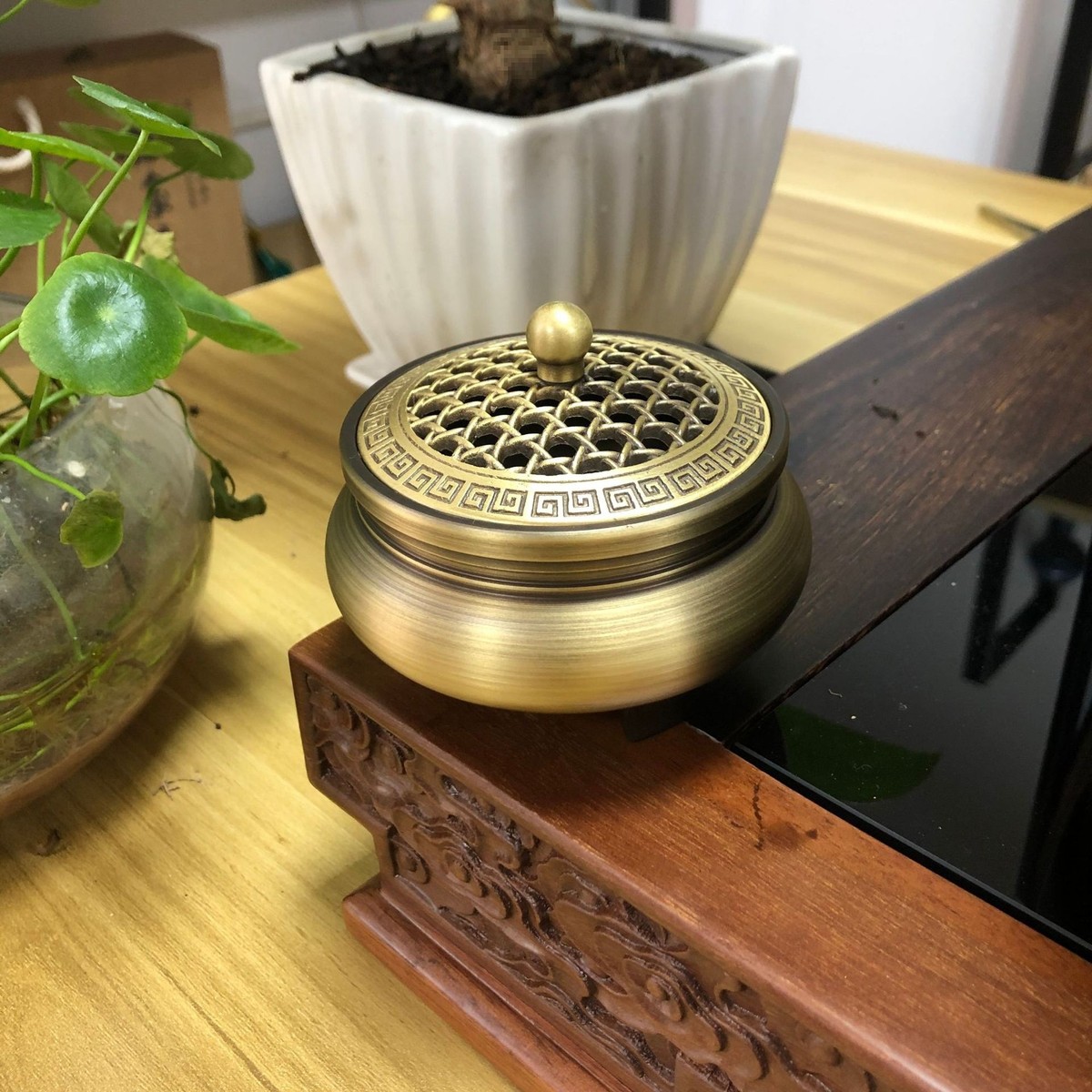 檀香蚊香盒盘香黄铜铜香炉炉沉香熏香炉家用室内香薰艾柱艾草薰炉