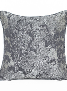 新中式灰色乌拼接护腰沙发客厅提花装饰靠枕样板房滚边抱枕方枕