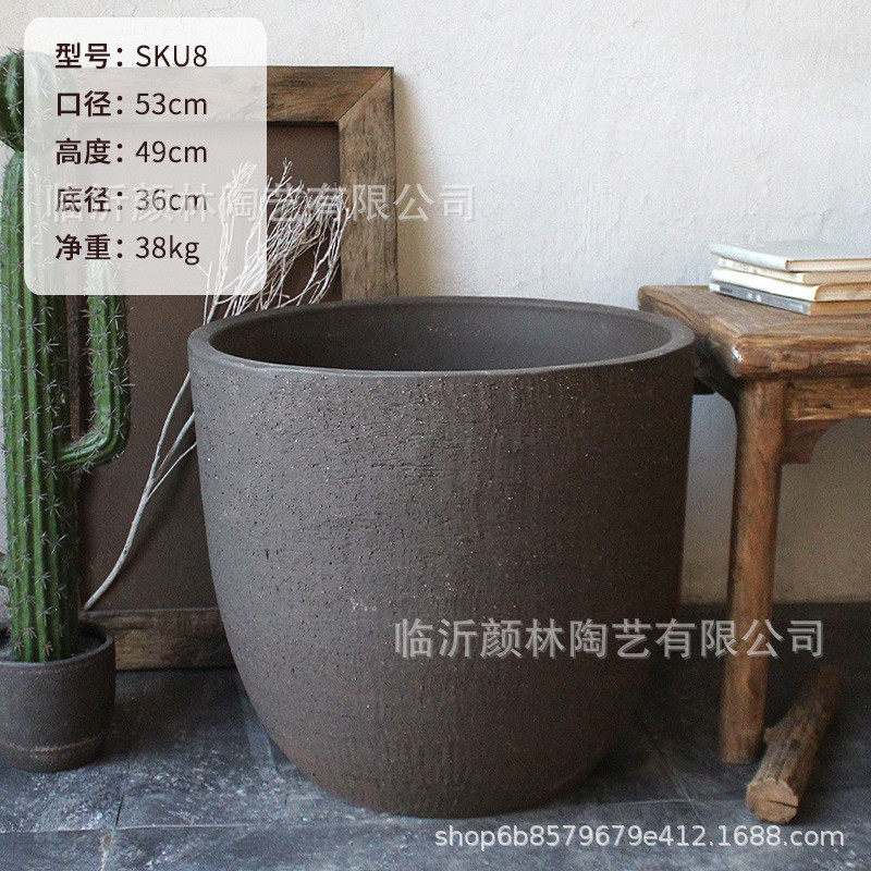 现代简约陶盆粗陶盆紫砂高档花盆摆件客厅装饰盆北欧花盆绿植陶缸