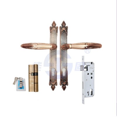 佳固户外门锁门拉手欧式别墅庭院铝艺门锁铝合金红古铜带锁体锁芯