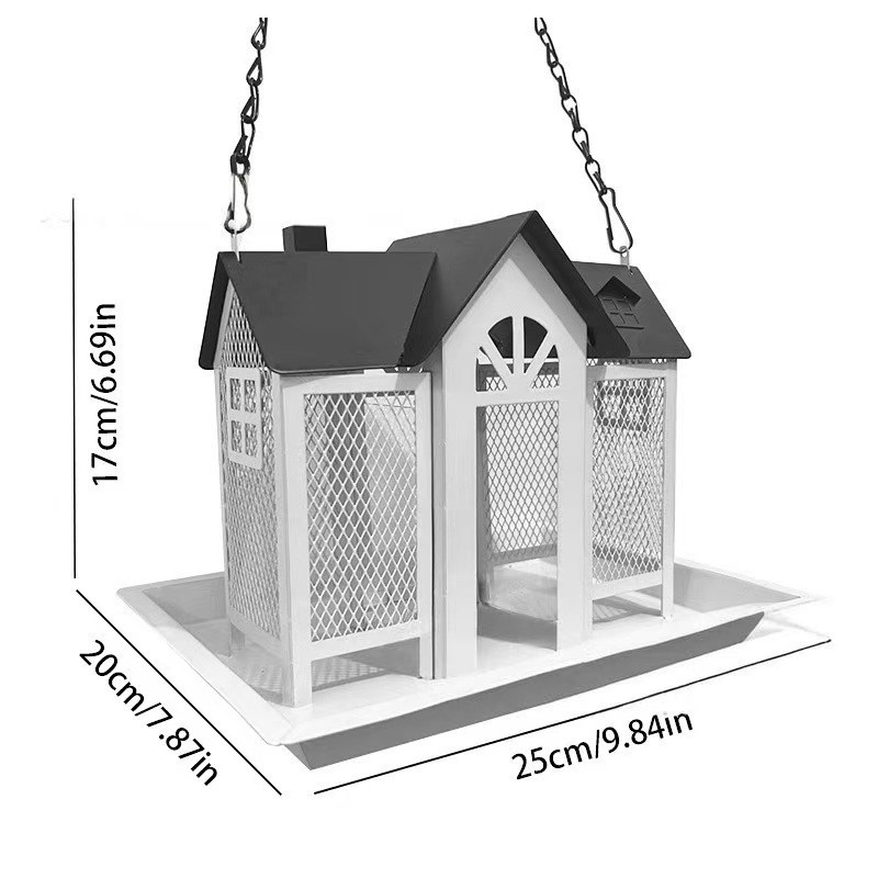新款创意秋千房屋喂鸟器金属悬挂蜂鸟松鼠喂食器户外庭院装饰
