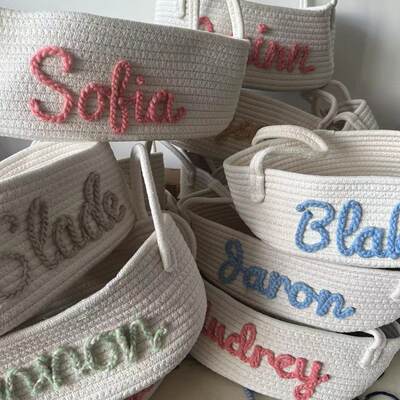 Etsy亚马逊个性化名字婴儿收纳篮棉绳收纳babystoragebasket