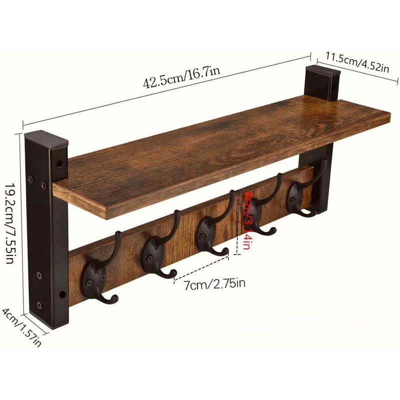 13y墙上挂架复古置物架衣帽架装饰壁挂玄关入户钥匙挂架实木置物