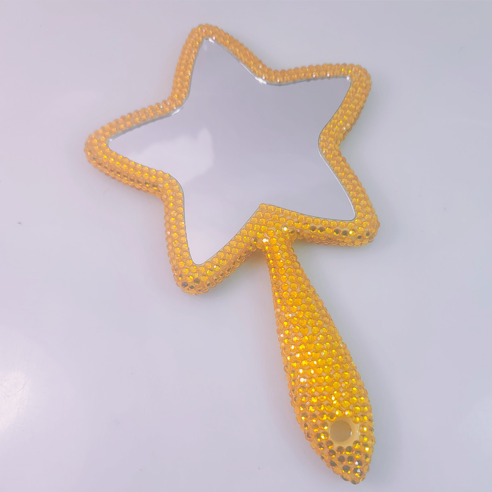 厂家直供手持镜钻星形手柄镜化妆美容镜网红镜子单面镜便携式镶定