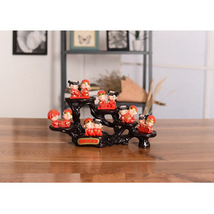 新中式结婚娃娃婚庆摆件小木桩套装工艺品创意客厅桌上摆饰高级感