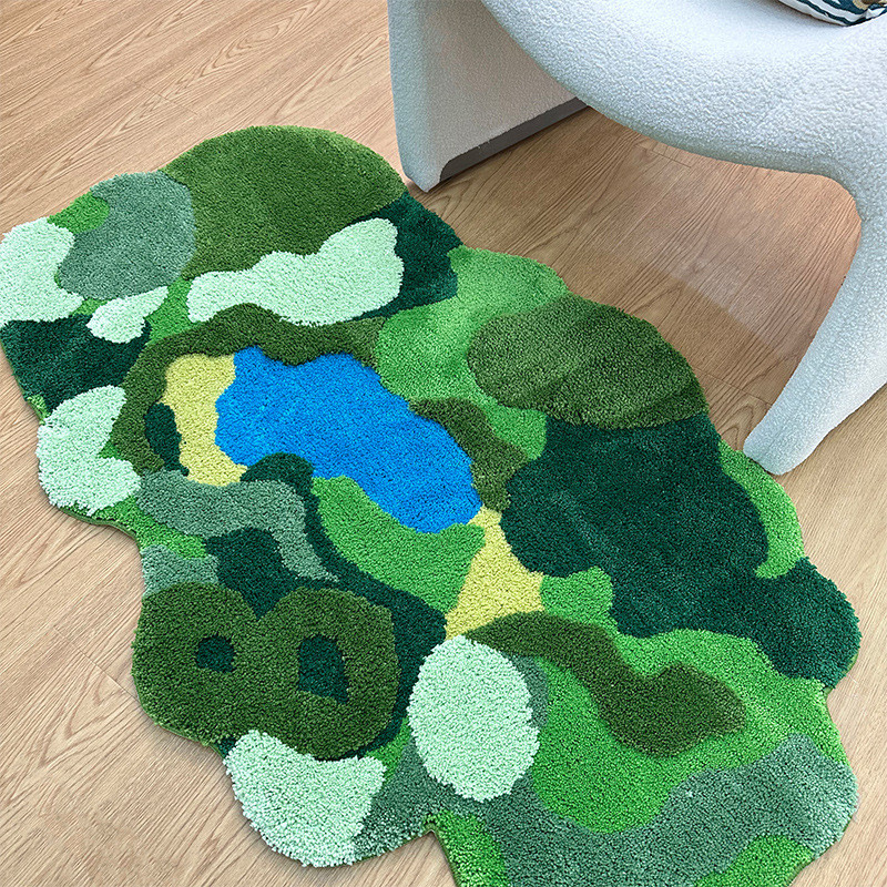 ins风绿野仙踪植绒地毯不规则防滑隔凉床边地毯卧室耐脏加厚地毯