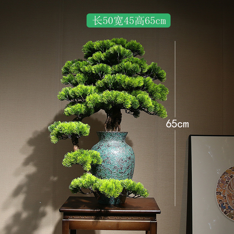 客厅迎客松红枫盆景茶室角几玄关假花盆栽新中式酒店造景摆件