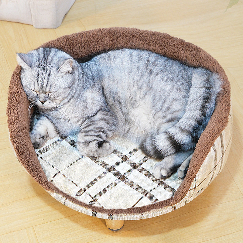 热销凳子猫窝猫爬架可拆洗棉麻绒布两面垫猫床猫咪窝窝宠物别墅舍