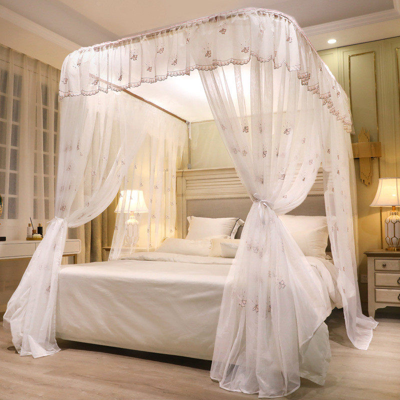 导轨蚊帐家用伸缩轨道2023新款纹账1.5u型床幔刺绣卧室落地免安装