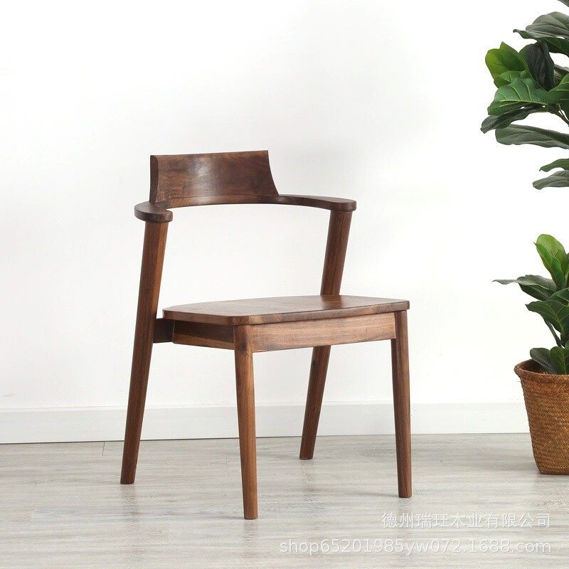 实木总统椅办公室茶椅子家用餐桌椅书桌椅轻奢胡桃木简易牛角椅