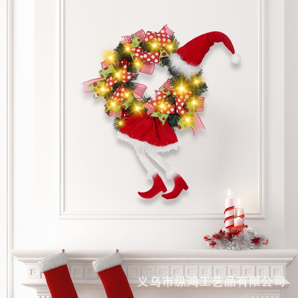 圣诞节鸿圣诞装饰花环挂件长腿精灵圣诞树装饰品纵挂饰批发