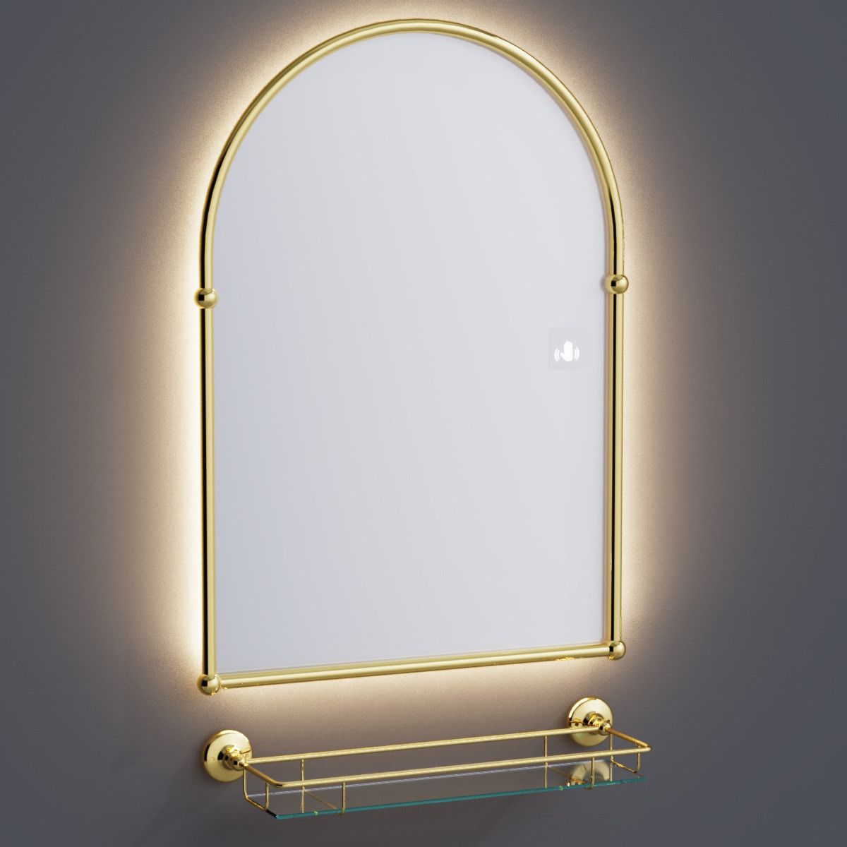 m3no批发美景复古黄铜拱形卫生间金色智能浴室镜挂墙发光镜子法式