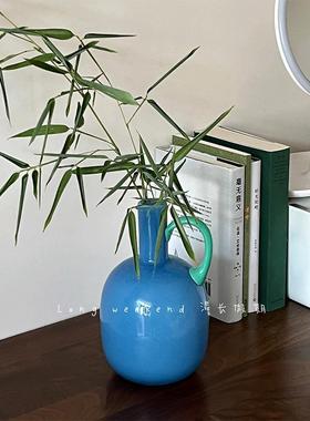 法式中古玻璃花瓶简约高级餐桌边柜摆件干花仿真花花器