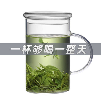 玻璃杯大容量茶杯耐高温水杯家用加厚带盖超大号办公室带把手杯子