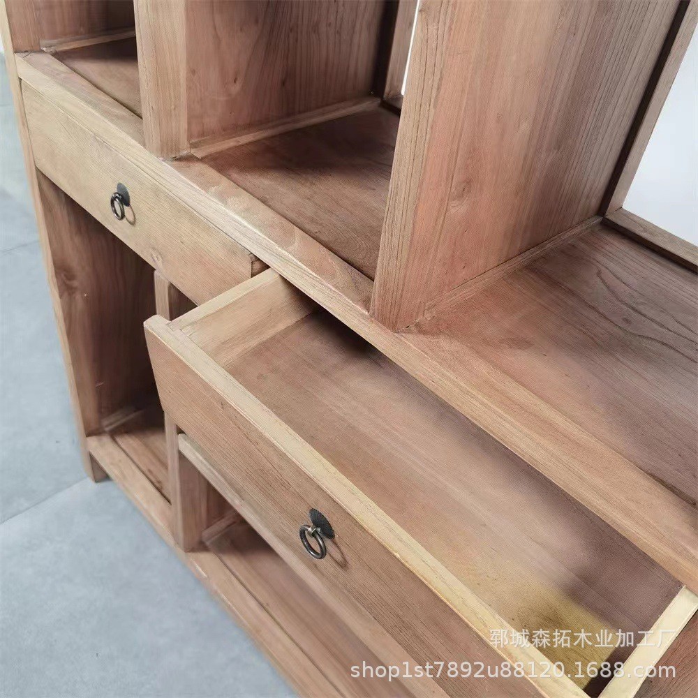 热销新中式老榆木货品展示柜带抽屉式实木储物柜客厅多功能木质收
