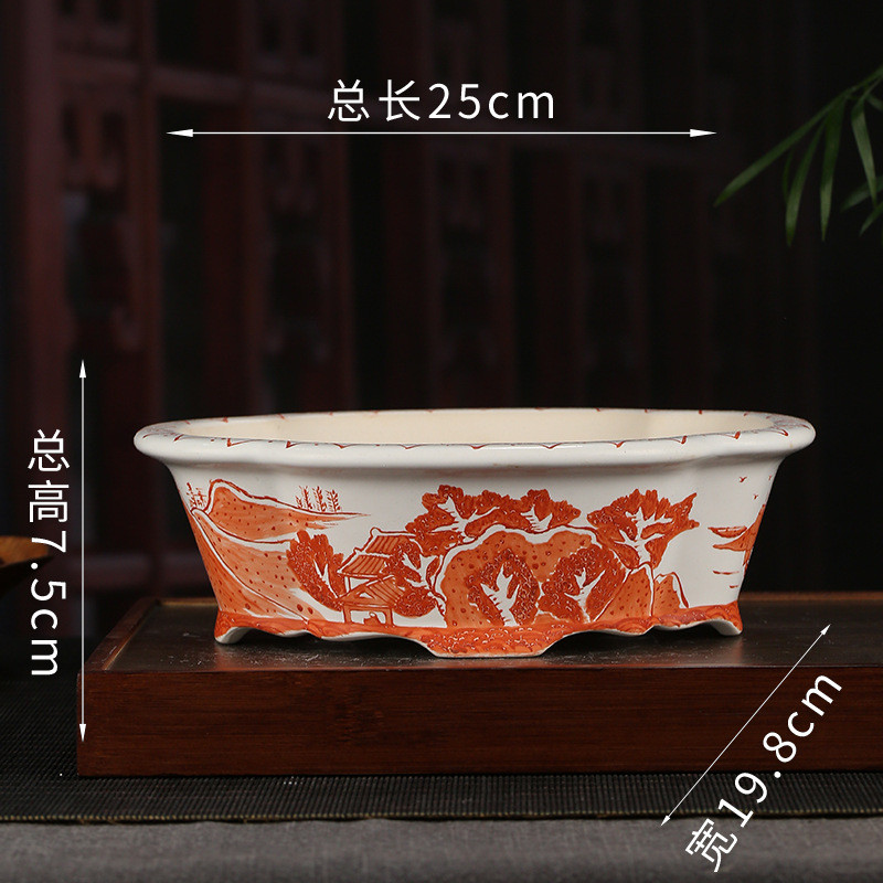 紫砂花盆彩绘批发复古装饰花卉海棠盆景盆阳台落地文竹花盆yzch20