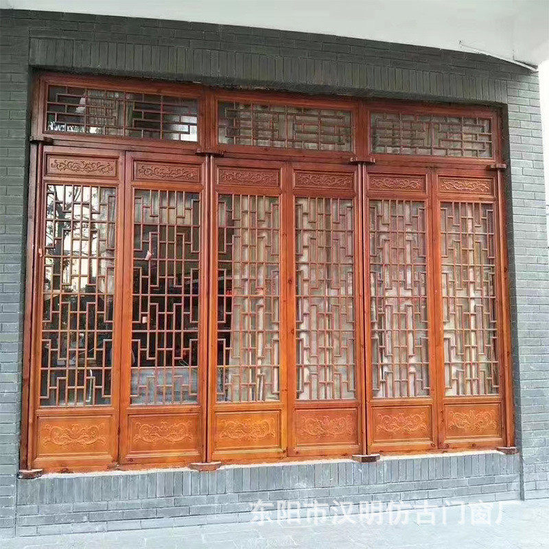 定制东阳木雕仿古门窗古典中式窗户实木花窗镂空窗扇对开窗镂空木