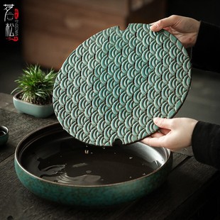 圆形茶盘小号茶台手工陶瓷简约储水干泡茶盘大号壶承茶仓 日式