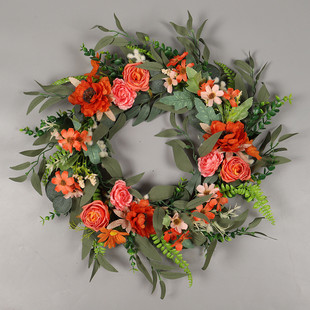 春夏仿真壁挂桉树叶花圈牡丹花感恩节秋色家居装饰花环门挂花圈