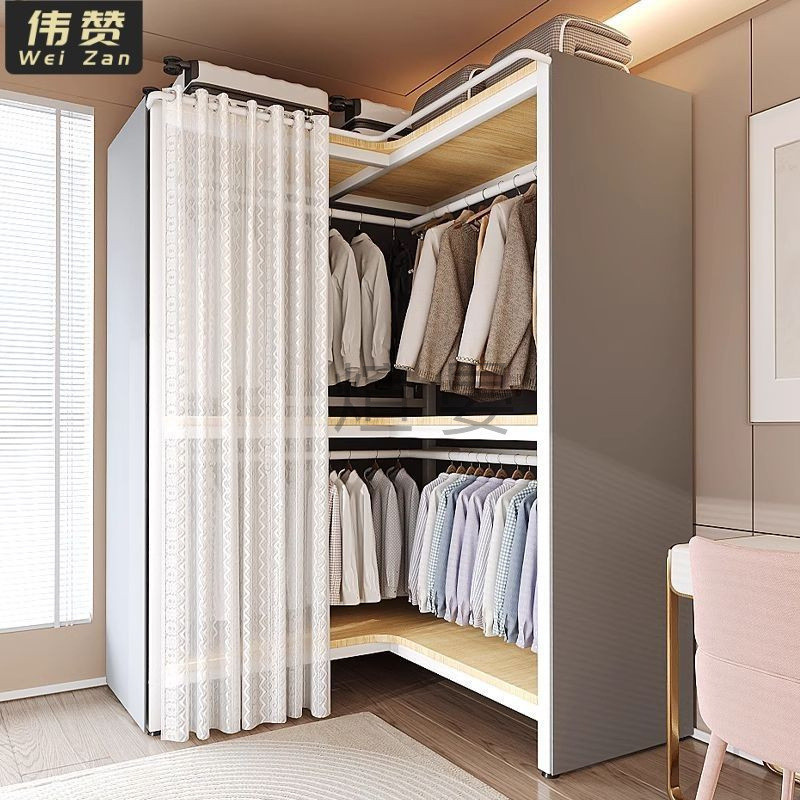 y媕1简易衣柜卧室家用组装衣橱转角钢架结实全布衣柜拐角柜子出租