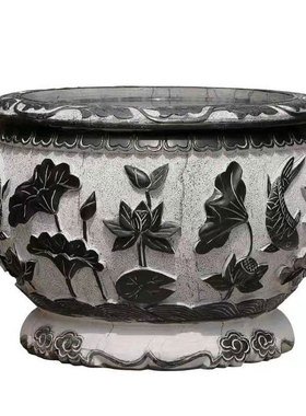 石雕圆形鱼缸荷花鱼缸仿古青石花盆大缸家用石花盆鱼缸摆件批发