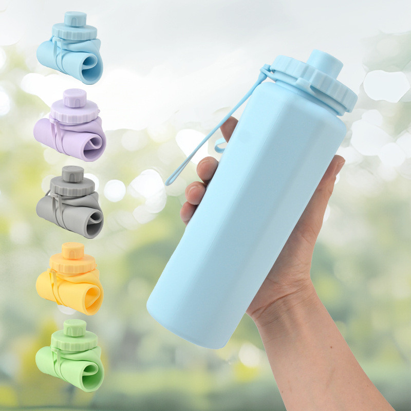 纯色硅胶水壶硅胶户外水杯可折叠收纳耐高温可携带600ML-20盎司