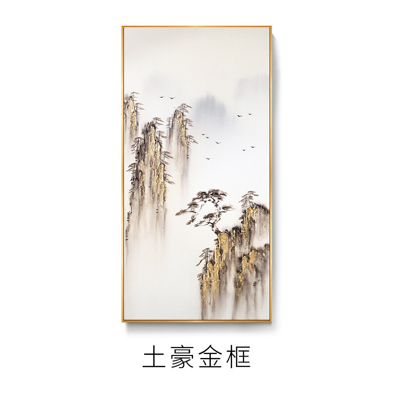37n新中式玄关装饰画高楼梯过道竖挂画好寓意别墅挑手绘油画壁画