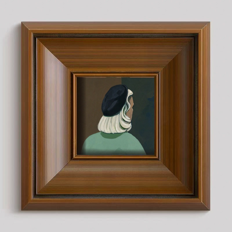 小众书房中古人物小幅画芯装饰画 趣味玄关复古高分子画框挂画