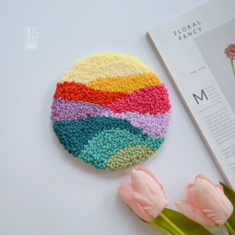 1s2j批发春花手戳戳戳绣手工diy材料包风景杯垫作针隔热垫毛线画