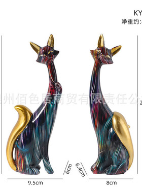 水转印橱窗创意摆件热销北欧风树脂家居狐狸客厅桌面装饰工艺品